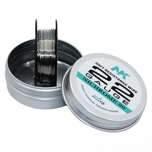 22 Gauge Nichrome 90 Resistance Wire, 30 Feet, High Temp. Hot Wire for Thermocouple, Heating Elements, Foam Cutting, Lab Furnace