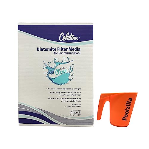 Poolzilla Celatom Diatomaceous Earth (DE) - Filtro de piscina de 25 libras, con cuchara DE añadida, para sistemas de filtración de piscina DE
