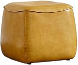 Nordic Yellow PU Leather Square Ottoman Pouffe Chair Stool with High Resilience Sponge Upholstered Seat for Kitchen Bedroom Living Room