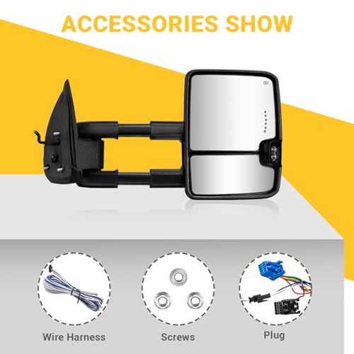Sanooer Chrome Switchback Towing Mirrors Compatible with 2003-2007 Chevy Silverado GMC Sierra with Turn Signal Running Lights Power Glass Backup Lamp Heated Pair