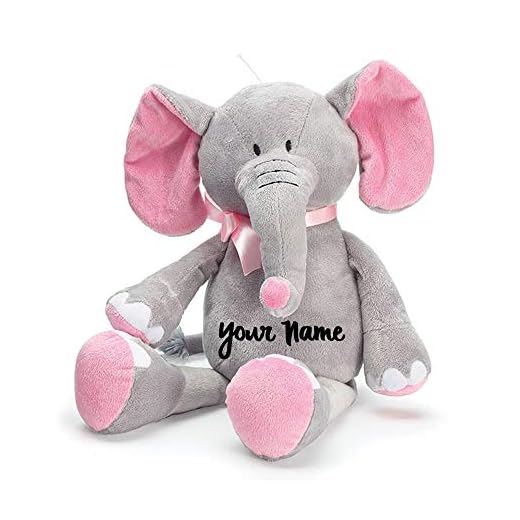 Burton & Burton Personalized Baby Elephant Grey and Pink Plush Stuffed Animal Keepsake with Custom Name - 16 Inches