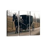 3 Piece Canvas Wall Art Prints Picture amish horse buggy Framed Wall Painting Modern Artwork Poster Home Decor for Living Room Office Ready to Hang