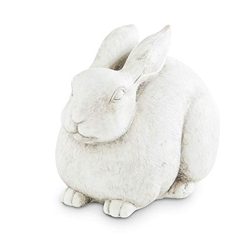 K&K Interiors 12481A 9 Inch White Resin Rabbit Sitting & Looking Straight