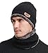 Belsen Men's Thick Warm Wool Knitted Hat and Scarf Winter Gift Set (Black)
