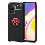 DOHUI Handyhülle für Oppo A94 5G Hülle, Ultradünne TPU Weiche Silikonhülle Schutzhülle mit 360 Grad Finger-Halter Kickstand für Magnetische KFZ-Halterung (Rot+Schwarz)