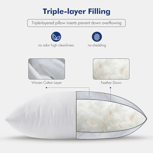 Image of MIULEE 22x22 Pillow Inserts,Set of 2 Down Feather Throw Pillows for Couch Sofa Bed, Decorative Fluffy Throw Pillow Inserts Cotton Fabric,White