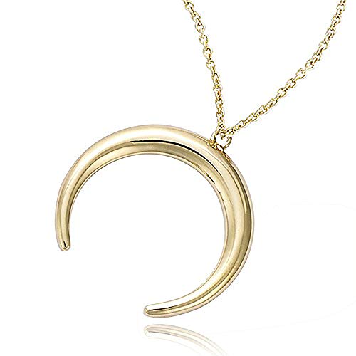 Tussuo double horns hanging moon bohemian long necklace, moon pendant necklace exquisite crescent-shaped minimalist necklace crescent ring necklace for women and girls adjustable chain 18 (large gold)