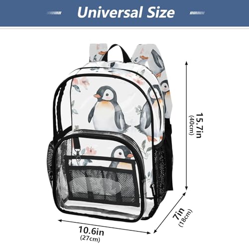 linqin Cute Penguins Flowers Clear Backpack for High School Clear Book Bags for Teen Girls Transparent Heavy Duty Bag4