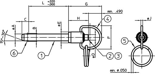 HALDER 4213.D16 Ring, einfach wirkend-nach NASM / MS17987 Kugelsperrbolzen, rostfreier Stahl, passiviert, Nenndurchmesser=3/8 Zoll