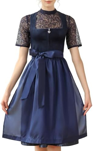 YEBIRAL Dirndl Damen Midi - Trachtenkleid Mit Schürze Für Oktoberfest | Elegantes Vintage Design