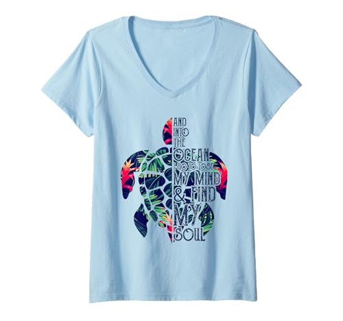 Femme Tortue colorée, plongée, Surf, Amoureux de l'océan et de la T-Shirt avec Col en V
