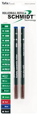 Schmidt 888 Ceramic Rollerball Plastic Tube Refill Broad Point 1.0mm, Blue, 2 Pack Blister (SC58114) | German-Engineered Capless Refill for Bold Writing | Universal Fit for Rollerball Pens