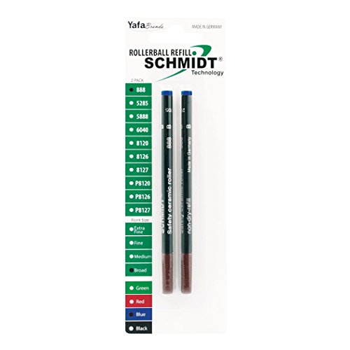 Schmidt 888 Ceramic Rollerball Plastic Tube Refill Broad Point 1.0mm, Blue, 2 Pack Blister (SC58114) | German-Engineered Capless Refill for Bold Writing | Universal Fit for Rollerball Pens