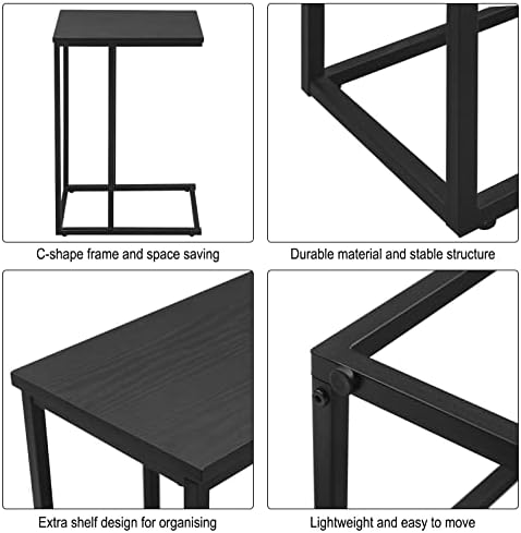 WOLTU End Table Side Table Coffee Table Black for Coffee Laptop with Metal Frame Nightstand Table Beside Table TSG17sz