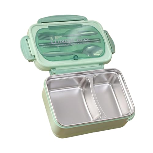 Tudaheuiy Porta Pranzo con 2 Scomparti e Cucchiaio Forchetta, Lunch Box in Acciaio Inox, Porta Pranzo Termico, Bento Box Ermetico Adatto a Microonde per Scuola, Ufficio, Viaggi e Picnic(Verde)