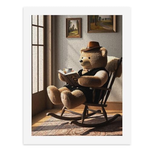 Pintura por números, un oso de peluche en una mecedora, leyendo un libro, kit de pintura digital para adultos, crea tu propia escena mágica, suministros de arte sin marco, 40 x 50 cm