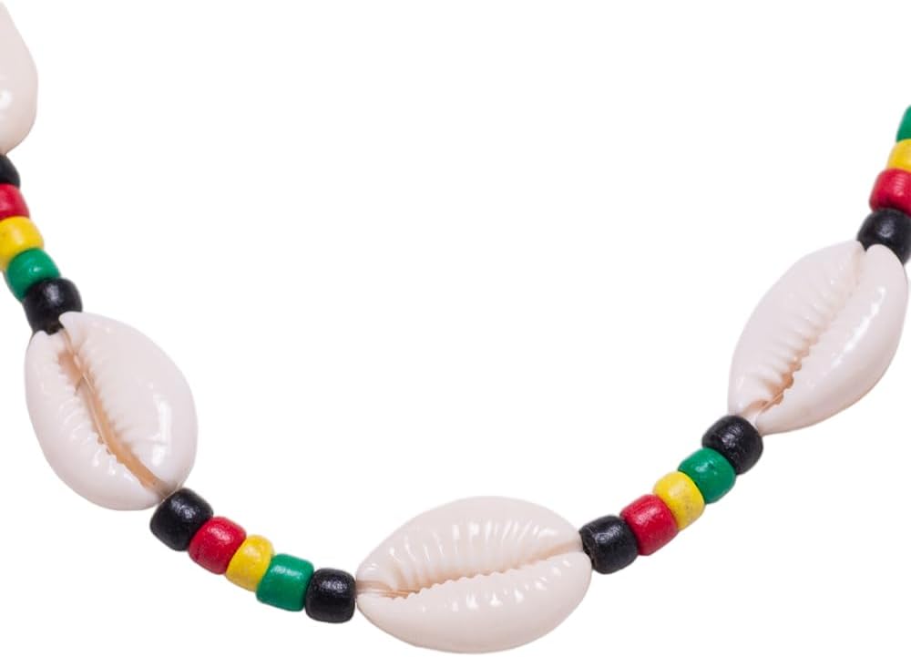 BlueRica Cowrie Shells and Rasta Coconut Shell Beads Necklace