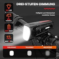 Ventvinal LED Fahrradlicht Vorne 100 LUX, Fahrradbeleuchtung stvzo zugelassen, Fahrradlampe USB Aufladbar mit Batterie Aufforderung schwach und 3 Leuchtmodi, IPX5 Blendfreies Design, Schwarz – Ansicht 3