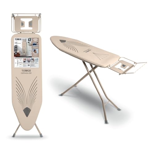 Tower T873014MSH Ceraglide Plus Large Ironing Board with Adjustable Height, Smooth Glide Cover, Non-Slip Feet, Latte