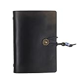 (wooztoo)A7サイズ ブラック 80枚 システム手帳 本革 メモ帳 無地 6穴リング リフィル付き 固定用ストラップ スリム 取り替え可能