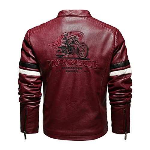 Men's Faux Leather Jacket Zip Up Casual Windbreaker Motorcycle Jacket Biker Outwear Coat2