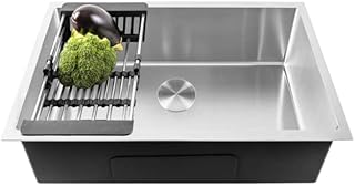 Fossa 24"x18"x10" inch Single Bowl -304 Grade Stainless Steel Handmade Kitchen Sink (Round Coupling) Matte Finish Silver