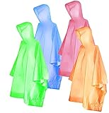 Rain Ponchos for Adults, FISHOAKY Disposable Rain Ponchos for Men Women Multi-colored Raincoat for Camping Hiking Traveling Backpacking, 4 Pack