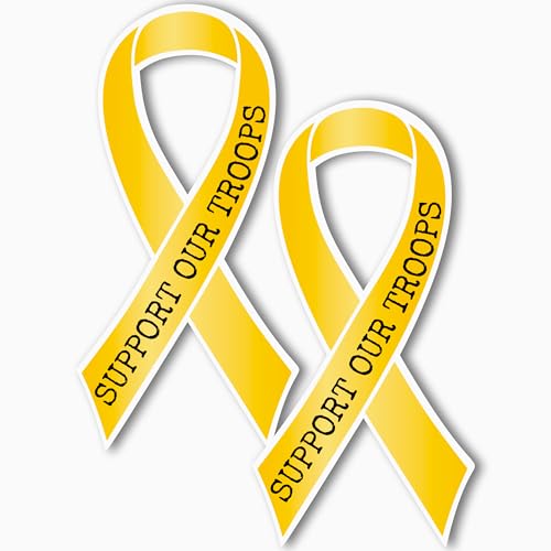 Image of Magnet Me Up Support Our Troops Yellow Patriotic Ribbon Magnet Decal, 3.5x7 Inches, 2 Pack Heavy Duty Automotive Magnet for Car Truck SUV, in Support of American Military, Crafted in The USA