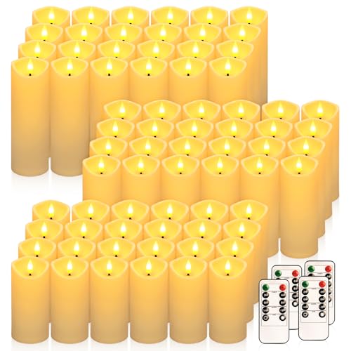 Image of 72 Pack Flameless LED Pillar Candles with Remote Controls, Battery Operated Candles with Timer Function, Dimmable Flickering 3D Wick for Wedding Centerpieces, Events, Parties and Home Decor (Ivory)