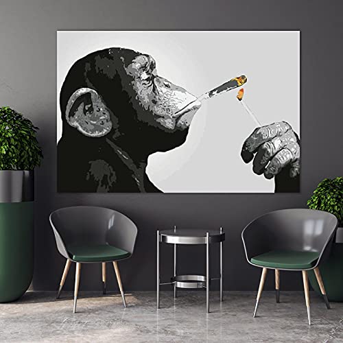 Affiche singe fumer tableau toile moderne pour déco murale chambre - 2