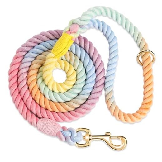 NUGUTIC 5 FT Dog Leash Handmade Braided Cotton Rope Dog Leash for Small Medium and Large Dogs, Macaron