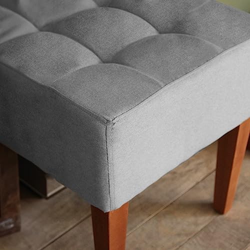 Puff Quadrado Decorativo de Linho para Sala de Estar - Cinza Claro