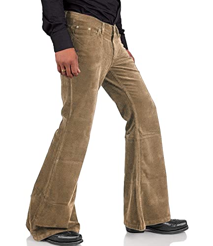 Image of Men's Corduroy Vintage Bell Bottom Pants 70s,Disco Stretchy Flared Pants Fit 60s 70s Outfits for Men,Mens Bell Bottom Jeans.