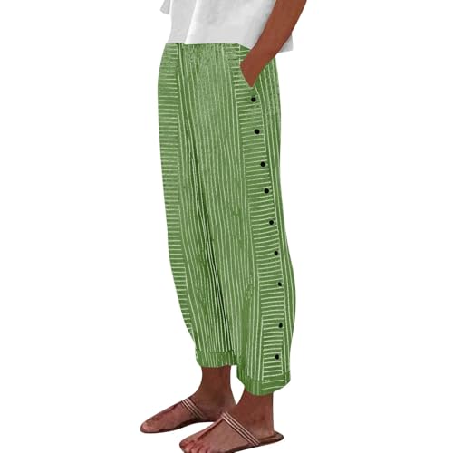 Striped Pants Women Elastic High Waisted Baggy Wide Leg Pants Vintage Cropped Lounge Trousers with Pockets