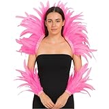 Doukeyi Feather Shoulder and Wrist Set for Women Festival Dance Costume Accessories for Carnival, Halloween, Masquerade (Pink)
