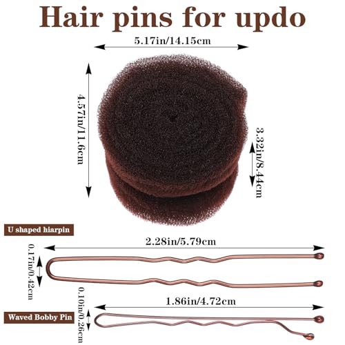 YBEATY Volume Hair Bun Maker Tool Hair Sponge for Updo with Bobby Pins Brown Hair Bumps for Volume Insert Hair Filler for Thin Hair Salon Must-Have