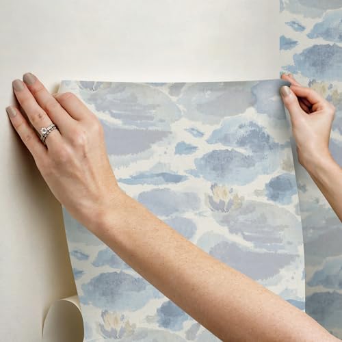 NuWallpaper Water Lily Blue Peel and Stick Wallpaper, NUS6419