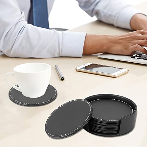 Carlway Set Of 6 Leather Drink Coasters Round Cup Mat Pad For Home And Kitchen Use Black, 3.94" #TOP1