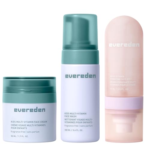 Evereden Kids Multi-Vitamin Hydrating Face Mist, Face Wash, & Kids Cream Set: Clean, Vegan, and Multivitamin-Rich Kids Skin Care Set for 6 & up - Moisturize & Refresh