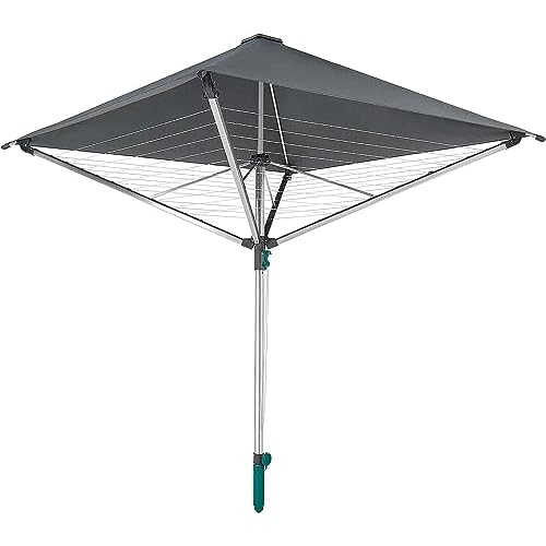 Leifheit Wäscheschirm LinoProtect 400 mit wasserdichtem Dach, Wäschespinne verlängert die Outdoor-Trockensaison, Wäscheständer aus Aluminium inkl. Bodenhülse