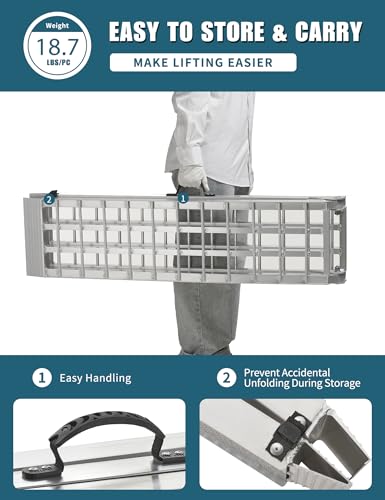 Rampas de carga para camioneta y motocicleta, 89,8" x 12", capacidad 3000 lb, 2 piezas, plegables, de aluminio, color plata miniatura 3