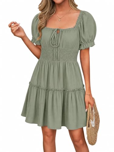 Image of Womens Babydoll Mini Dress Casual Square Neck Short Sleeve Summer Dresses