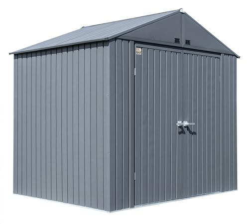 Image of Arrow Shed Elite 8' x 6' Tall Outdoor Steel Storage Shed with High Gable and Lockable Doors Storage Building, Anthracite
