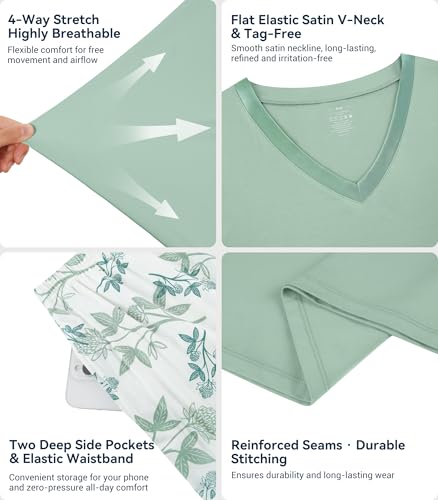 Image of WiWi Viscose from Bamboo Pajamas Set for Women Super Soft Short Sleeve Cooling Summer Plus Size Pjs Sets Sleepwear S-4X