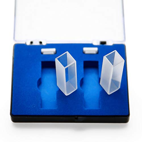 AMTAST Glas Cuvettes Glaszelle Chemikalienbeständiges für Spektrophotometer 10mm Lauflänge 48mm Höhe 3,5ml Kapazität 340-2500nm Wellenlängenbereich optisches Glas eckige Form 2er Set mit Etui
