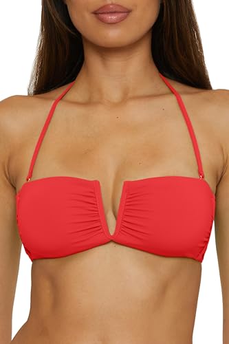 BECCA Women's Color Code Shirred Bandeau Bikini Top, Adjustable, Tie Back, Swimwear Separates