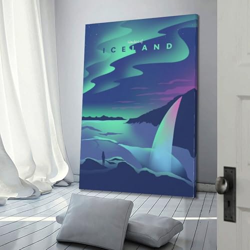 Aurore sur cascade Islande poster sur toile esthétique décoration de chambre apaisante 40x60