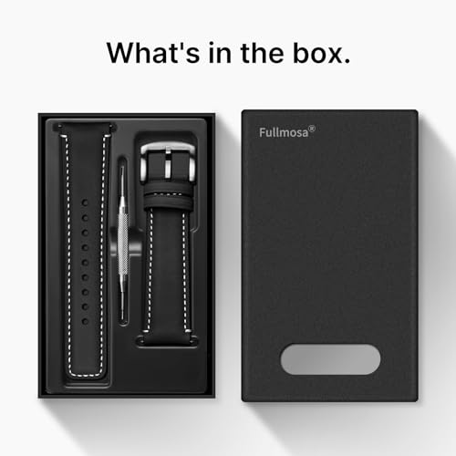 Fullmosa Uhrenarmband 20mm f&uuml;r Samsung Watch 7/6/5/4 40mm 44mm/Watch 5 Pro 45mm, Garmin vivoactive 3,Leder Armband, Schwarz + Silber Hardware