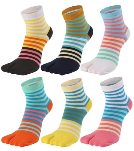 Image of Women's Solid 2 Toe Flip Flop Tabi Socks Geta Ankle Cotton 5 /6 Pairs