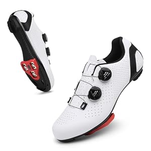 Mens Road Cycling Shoes Indoor Spin Bike Shoes Compatible with Peloton, SPD, SPD-SL, Look Delta & Keo Unisex Cycle Shoes with Delta Cleats White